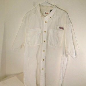 World Wide Sportsman Fishing Vented Button Up White Shirt Sz XL Lots of Pockets